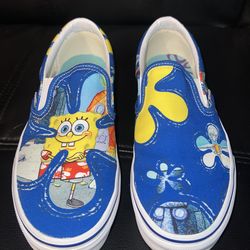 Vans Classic Slip-on SpongeBob Blue Aloha Bob - Size Womens 7.5 Men’s 6.0