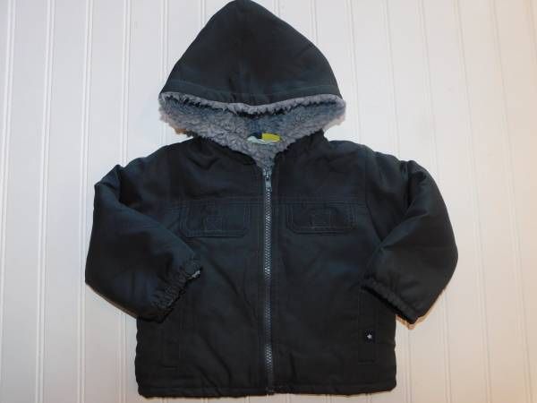 Boys size 18 Months Sherpa Lined Gray Boys Jacket with Hood Boys Clothes 18M Coat
