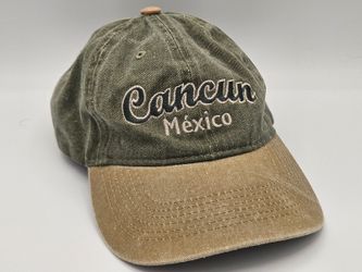 Distressed Wash Cancun Mexico Green Tan Baseball Hat