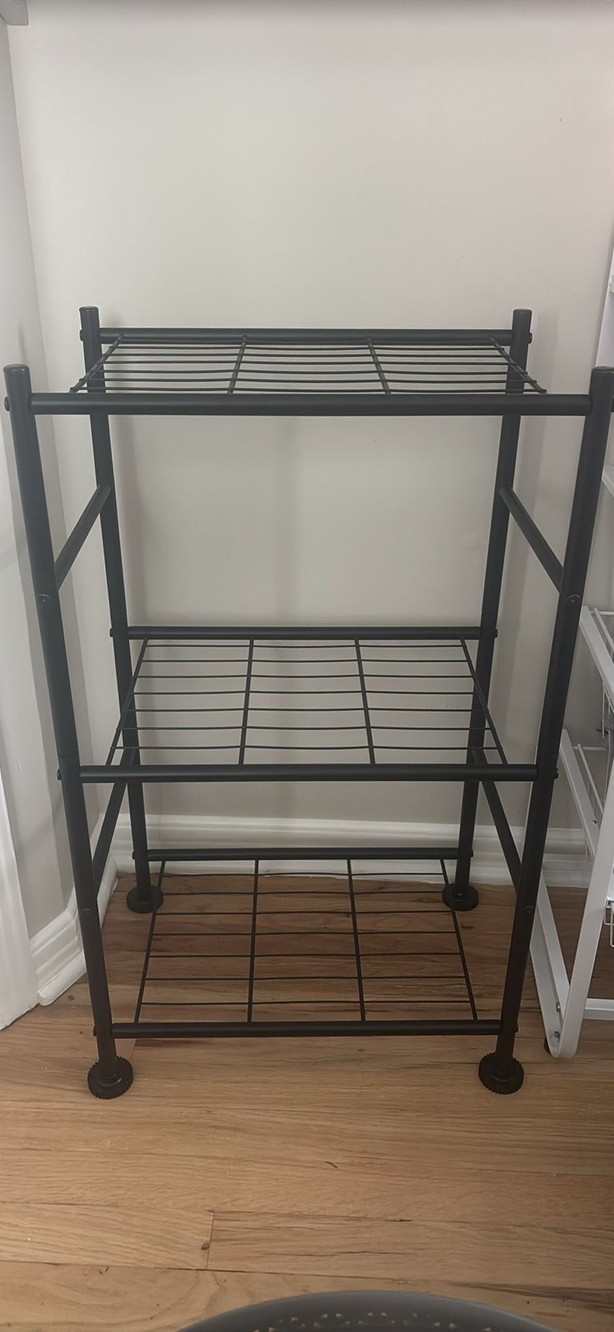 Black metal shelves