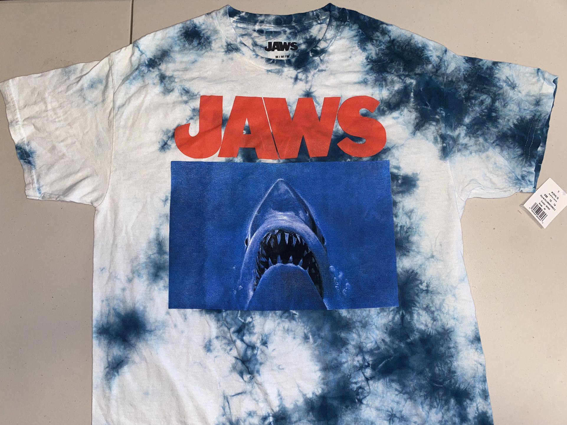 Kohls JAWS Short sleeve tie dye blue shirt Amity Island WOMENS medium