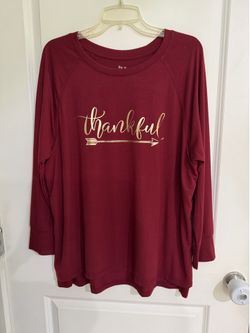 STATE OF MIND womens Thankful soft long sleeve shirt burgundy size large