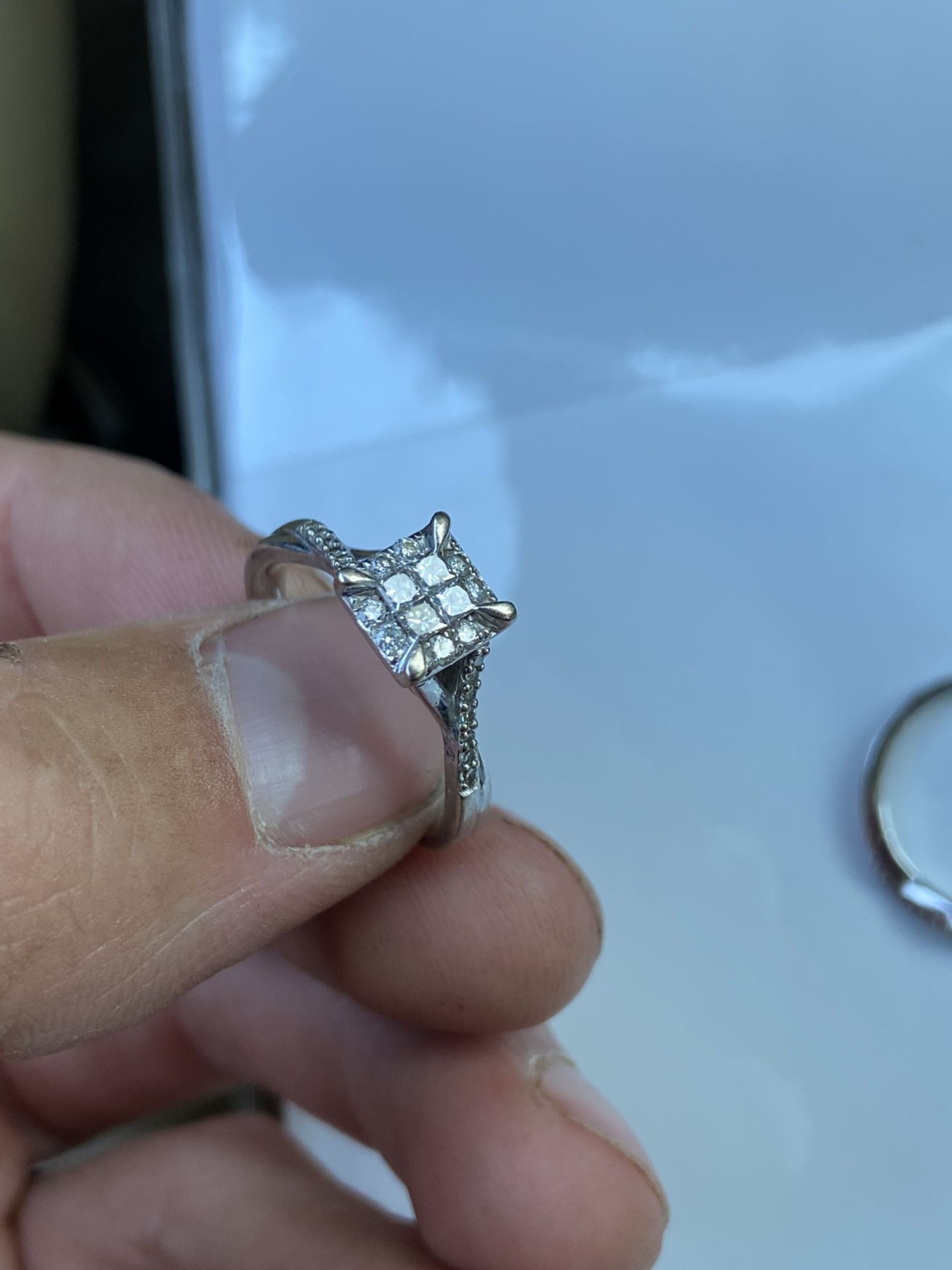 10k White Gold Diamond Engagement Ring And Band