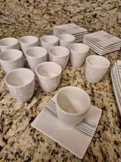 "I have a 12-piece coffee cup set  and 12 matching dessert plate  for sale. Let me know if you're interested!"