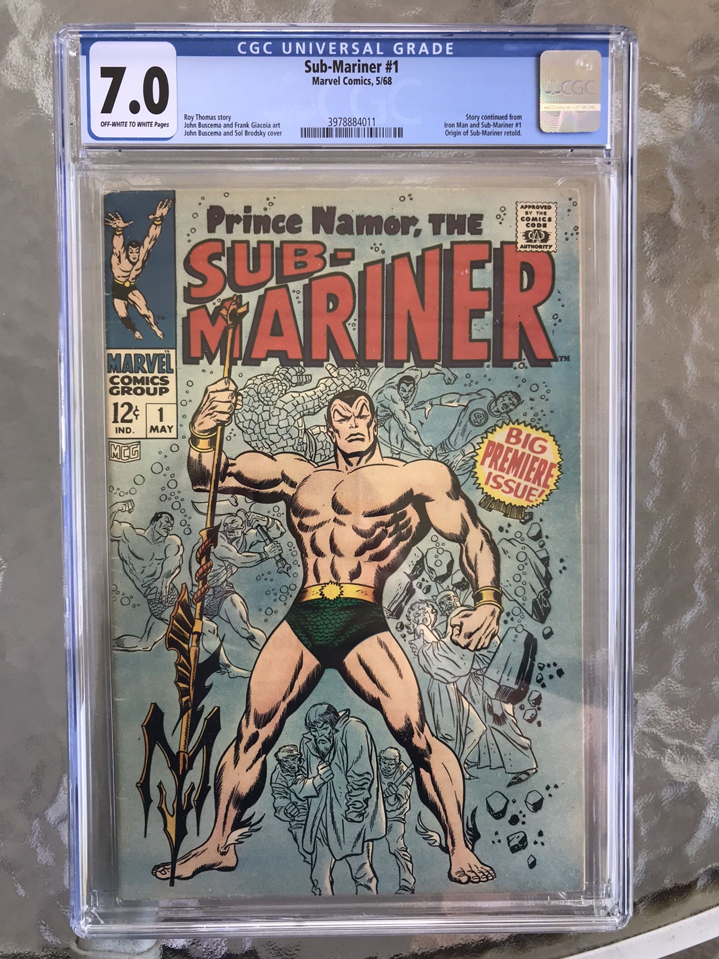 Sub-Mariner #1 (1968) CGC 7.0 — O/w to White Pages; Origin of Sub-Mariner Retold