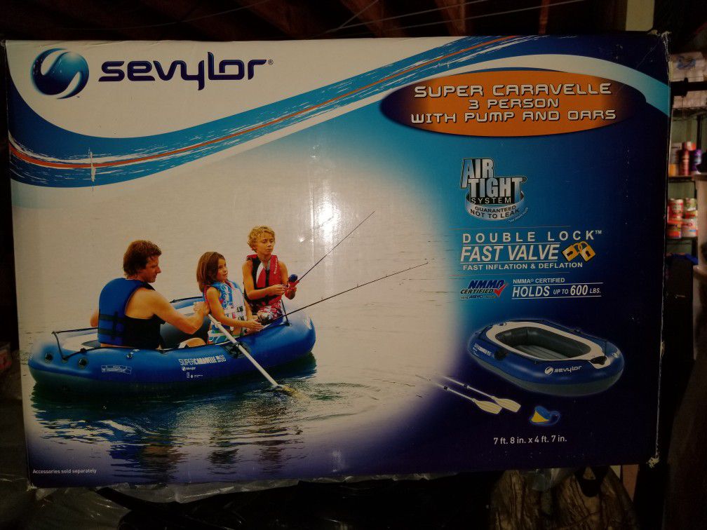 NIB 3 person inflatable boat w/ pump and oars