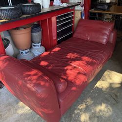 Real Italian Red Leather Chaise Lounge