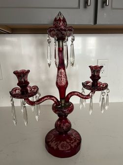 Vintage Bohemian Ruby Cut-to-Clear Crystal Candelabra Represents a Classic Tradition of 19th and early 20th-Century European Glassmaking