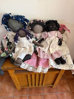 Lot of 5 Handmade Folk Art Cloth Dolls – Vintage Style ragdolls