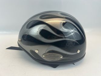 Harley Davidson Half Helmet DJ HD Black Silver Flames Size Youth Small