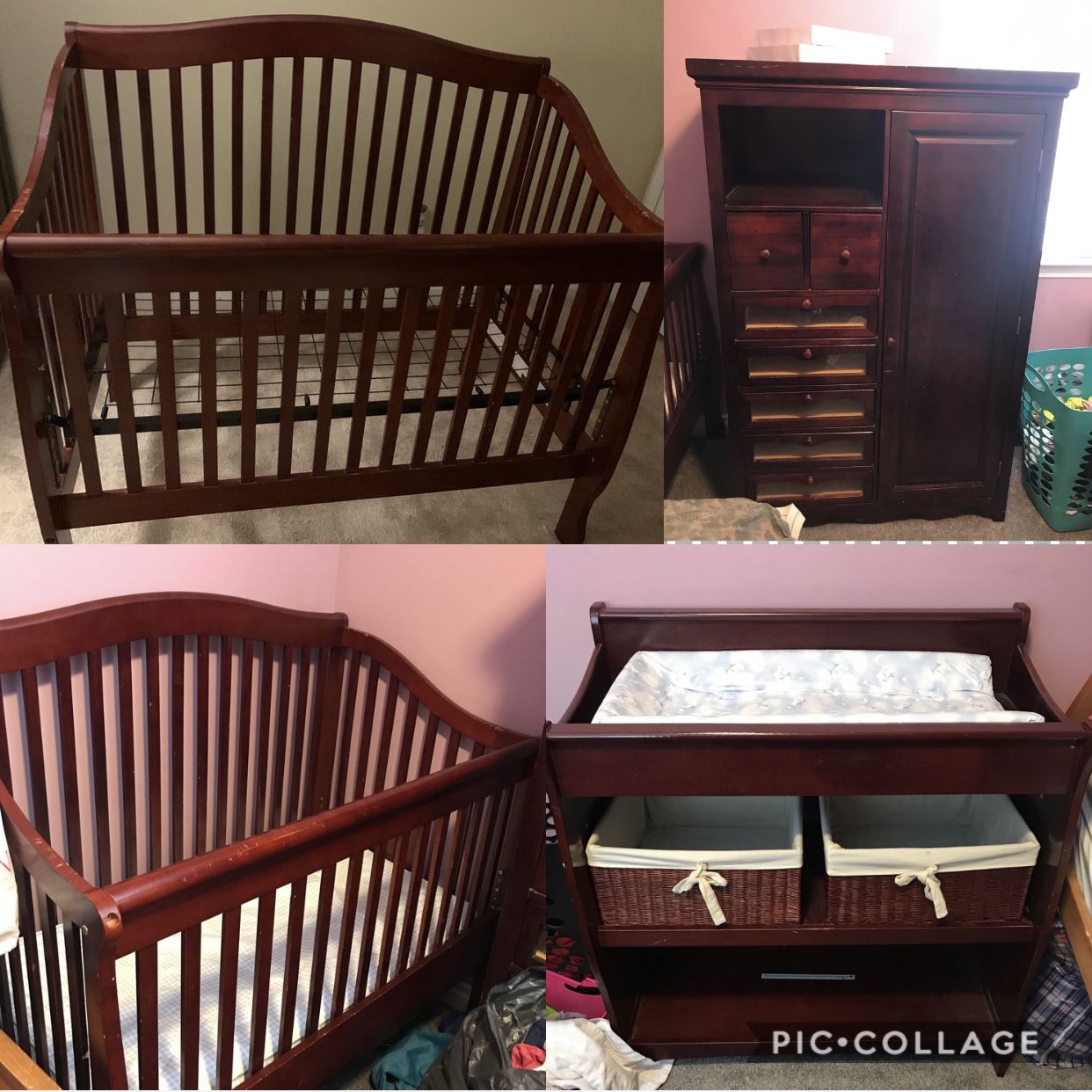 Cherrywood Nursery Bedroom Set (armoire, crib and changing table with storage bins)