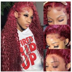 30” Burgundy 99J Curly Human Hair Wig – Deep Wave | 13x6 HD Lace | Triple Lifespan