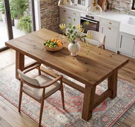 F2647 63" Solid Wood Dining Table, Rectangular Kitchen Table for 4-6 People