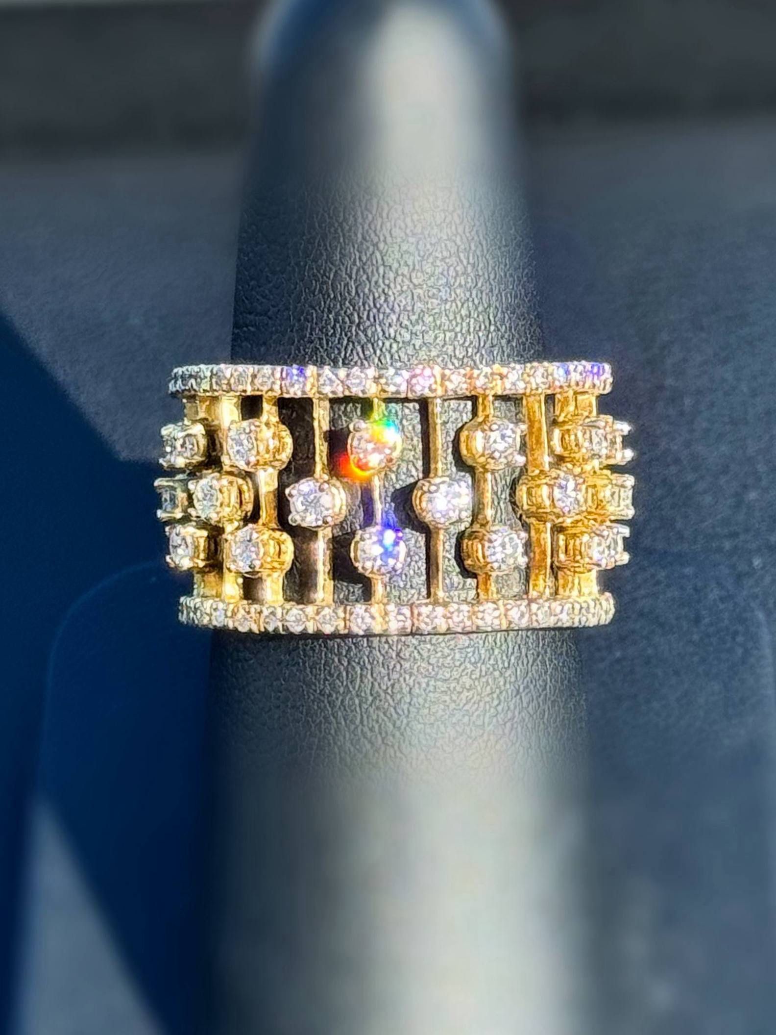 18k yellow gold 2CTW natural diamond fashion cage cocktail ring sz8.5