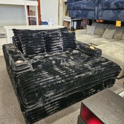 Brand New Oversize Chaise Black Corduroy W/ USB OUTLET $649