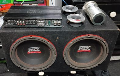 2 mtx 10s in box with digital design amp, capacitor and horns