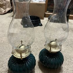 Vintage Oil Lamplight Farms 330 Emerald Green made in the USA Set Of 2 