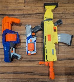 3 Nerf Guns of Different Strength and Type