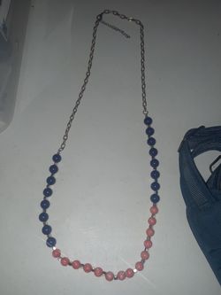 Round Beaded Navy Blue & Coral Necklace
