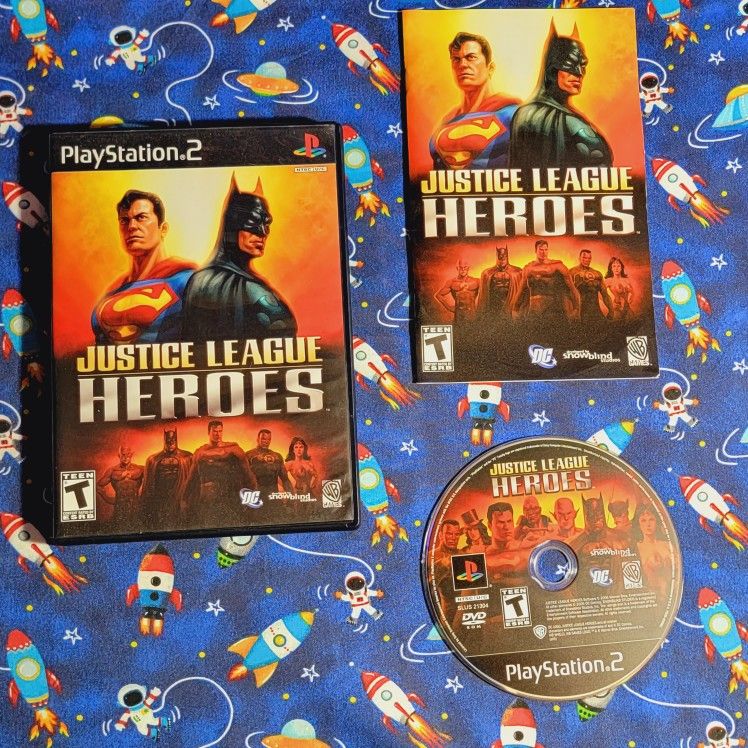 Justice League Heroes Complete CIB Sony Playstation 2 PS2 Game Disc Case Manual & Artwork