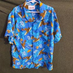 Blue Hawaiian Surf Print Short Sleeve Shirt