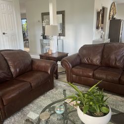 Brown Leather Sofa & Loveseat