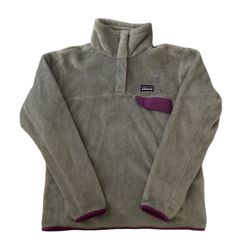 Patagonia Women's Snap-T Gray/Purple Fleece Pullover Jacket Size M