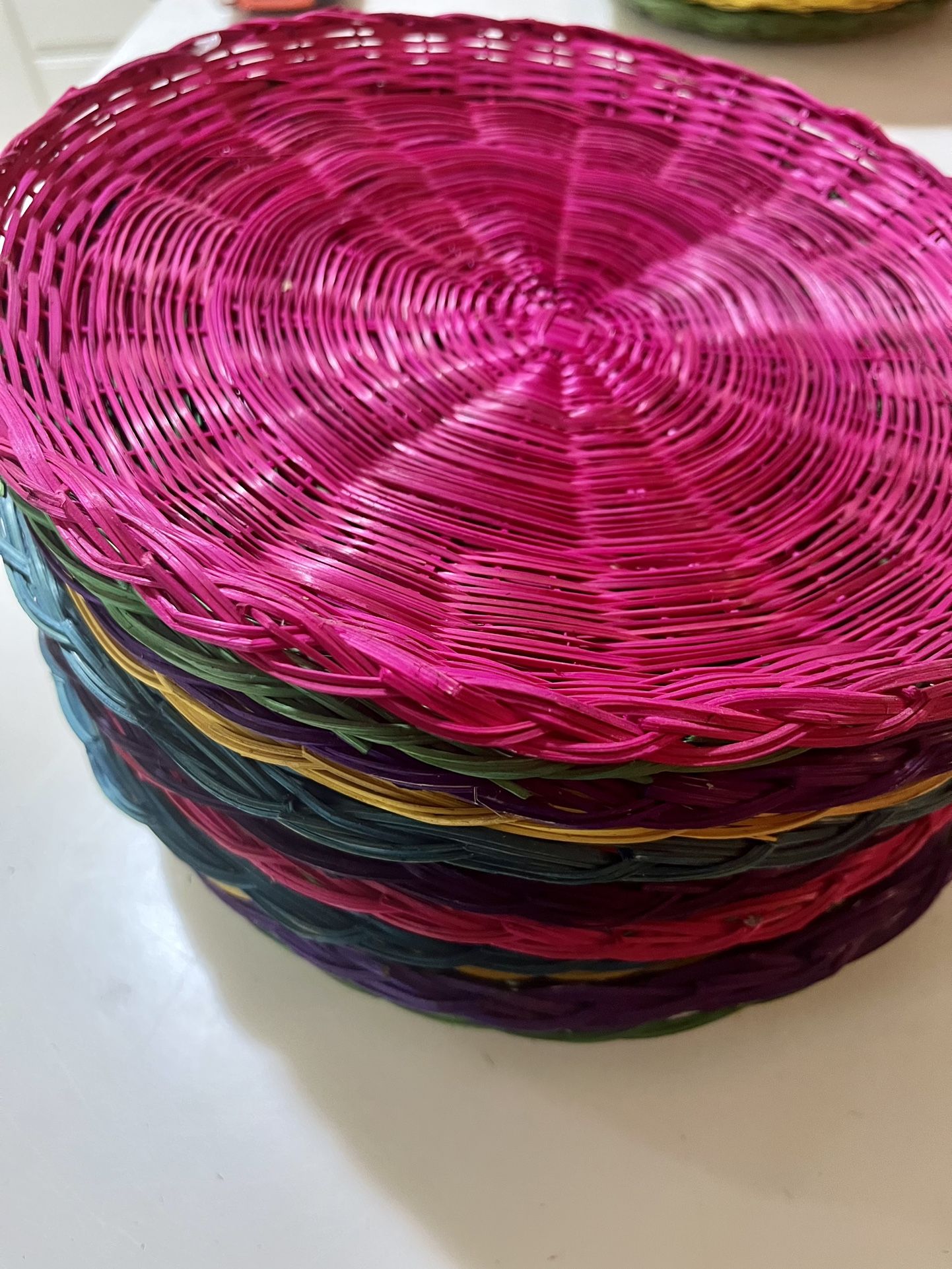  (12) Bamboo Paper Plate Holders Wicker Heavy Duty Reusable - Multicolor