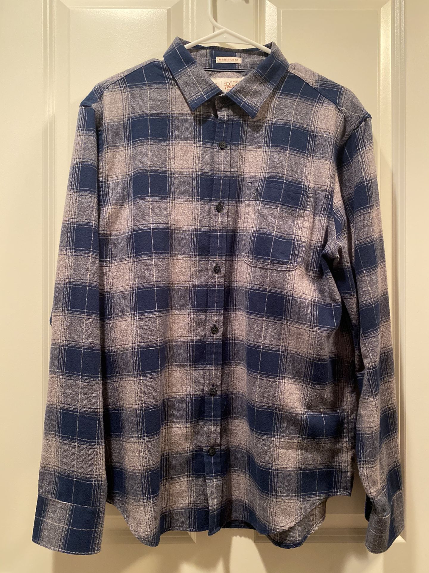 Men’s Penguin blue slim fit plaid shirt - size large