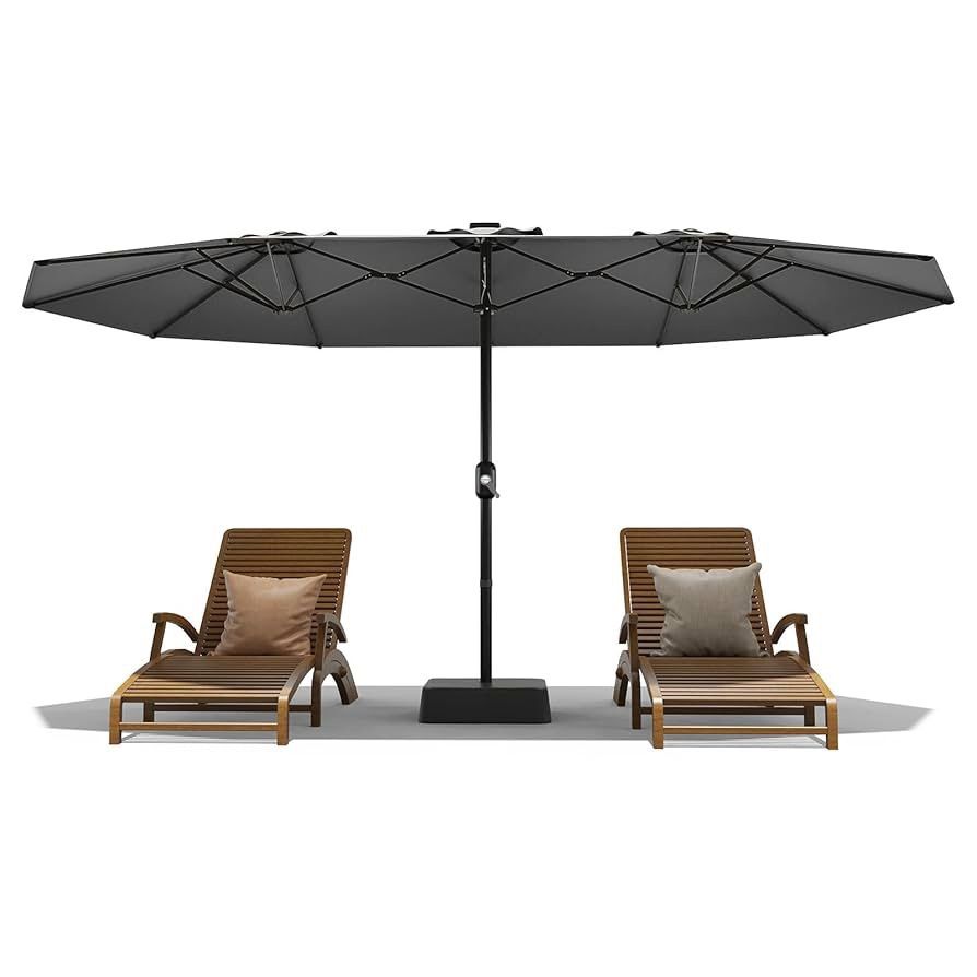 15FT Large Patio UmbrellaOutdoor Double-Sided Rectangle Market Umbrella With Easy Crank and Tilt Adjustment for Pool, Lawn, Garden, Backyard, Grey