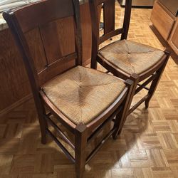 Rattan And Wood Bar Stools
