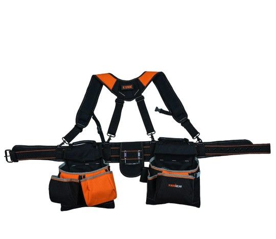 KUNN Framers Tool Belt Combo Aprons With Suspenders Grey Orange