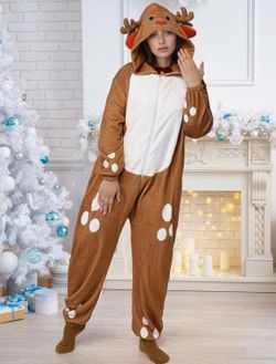Adult Rudolph Reindeer Unisex Onesie Deer Animal Costume Cosplay Jumpsuit Size 3X