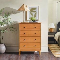 Transitional Caramel Solid Wood 4-Drawer 28 in. Framed Chest of Drawers $120