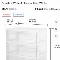 Sterilite 3 Drawer Cart (white w/clear drawers)