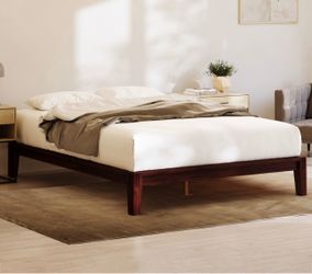 Resident Bamboo Platform Bed Frame with Pine Slats, Walnut Finish. New
