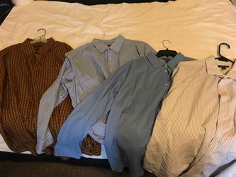 4 long sleeved men’s shirts 18-18 1/2 blue gray brown
