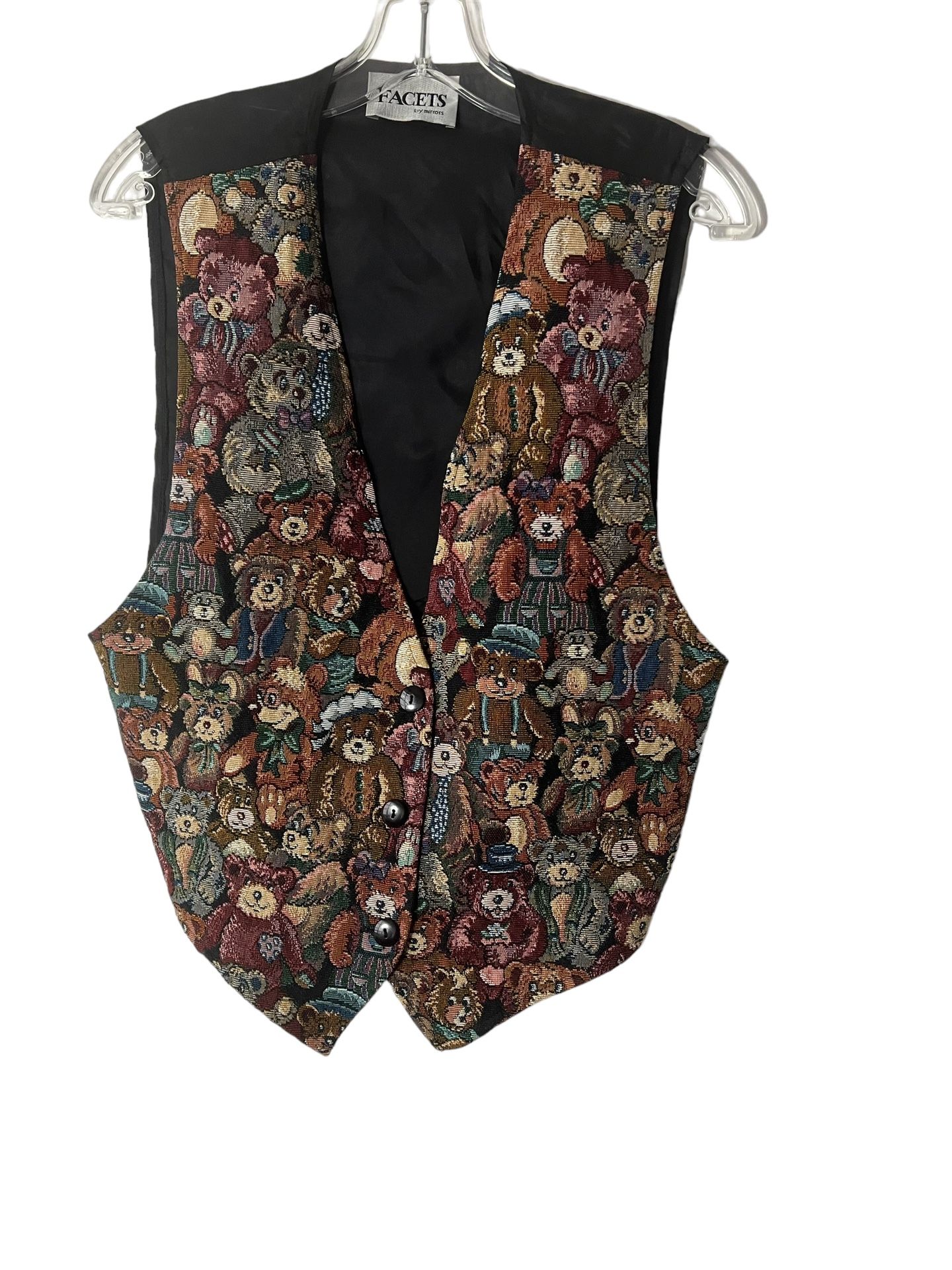 VTG FACETS by Mirrors Teddy Bears Tapestry Vest Women's Size Large Made In USA. Button-close no rips or stains noted, Measurements are approximate