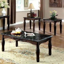 Brand New Espresso Black Marble Top 3pc Coffee Table Set 