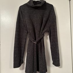 Mock neck knit dress with waistband