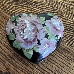 Vintage Otagiri Japan Floral Garden Heart Shape Trinket Box