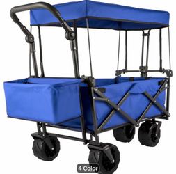 New Blue XXL Heavy Duty Reinforced Steel Frame Wagon with XL beach 360 All Terrain tires w/Canopy