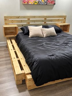 ✨ Rustic Wooden Bed Frame with Matching Nightstands