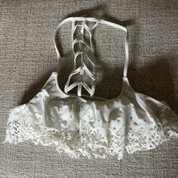 Pink Victoria Secret ruffly white bikini top