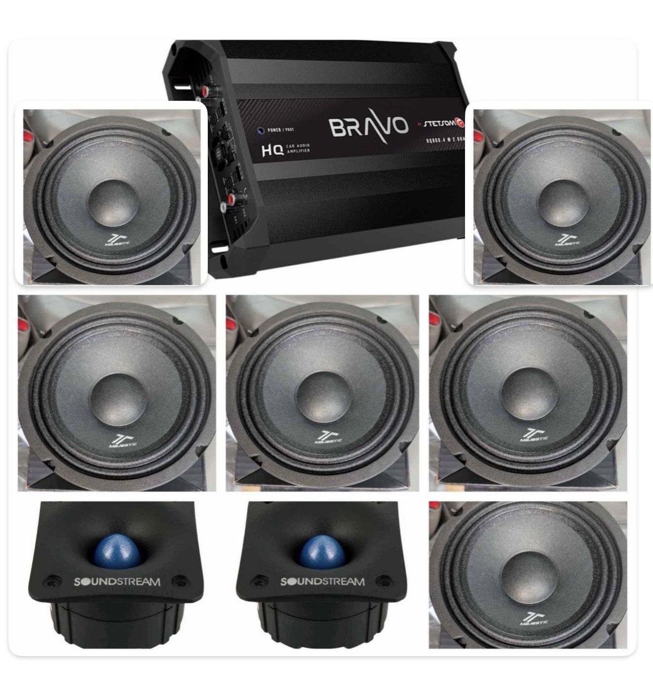6 Midrange Speakers And 4 Channel Amp