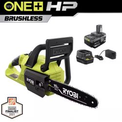 New   RYOBI ONE+ HP 18V Brushless 10 in. Battery Chainsaw with 4.0 Ah Battery and Charger
