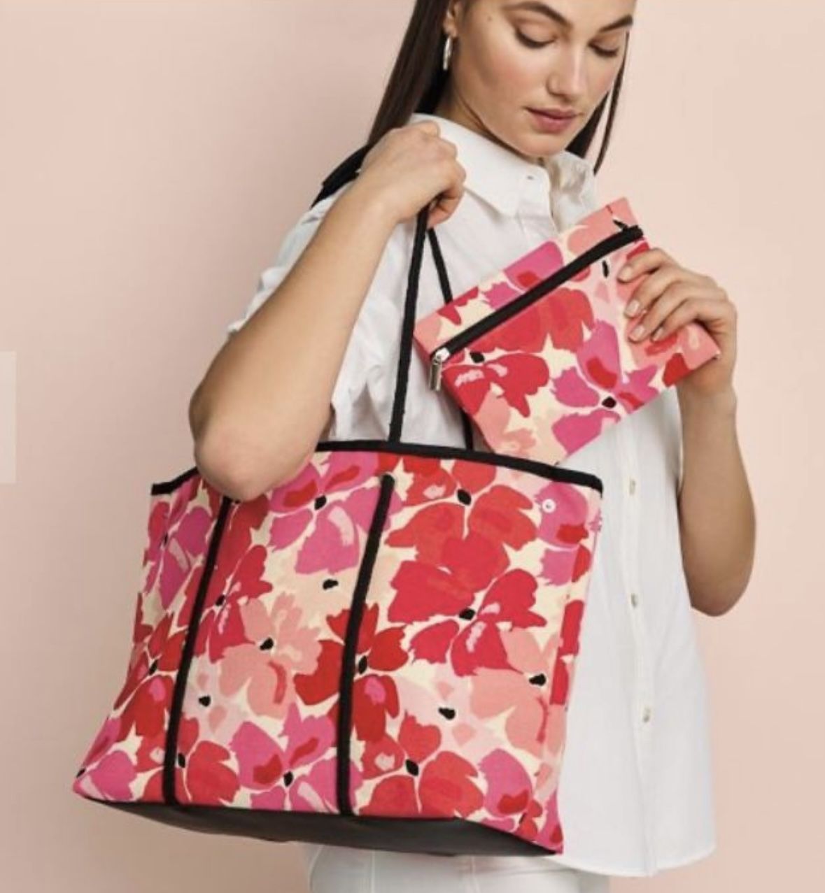 Pink Floral Canvas Tote Bag by Avon brand New