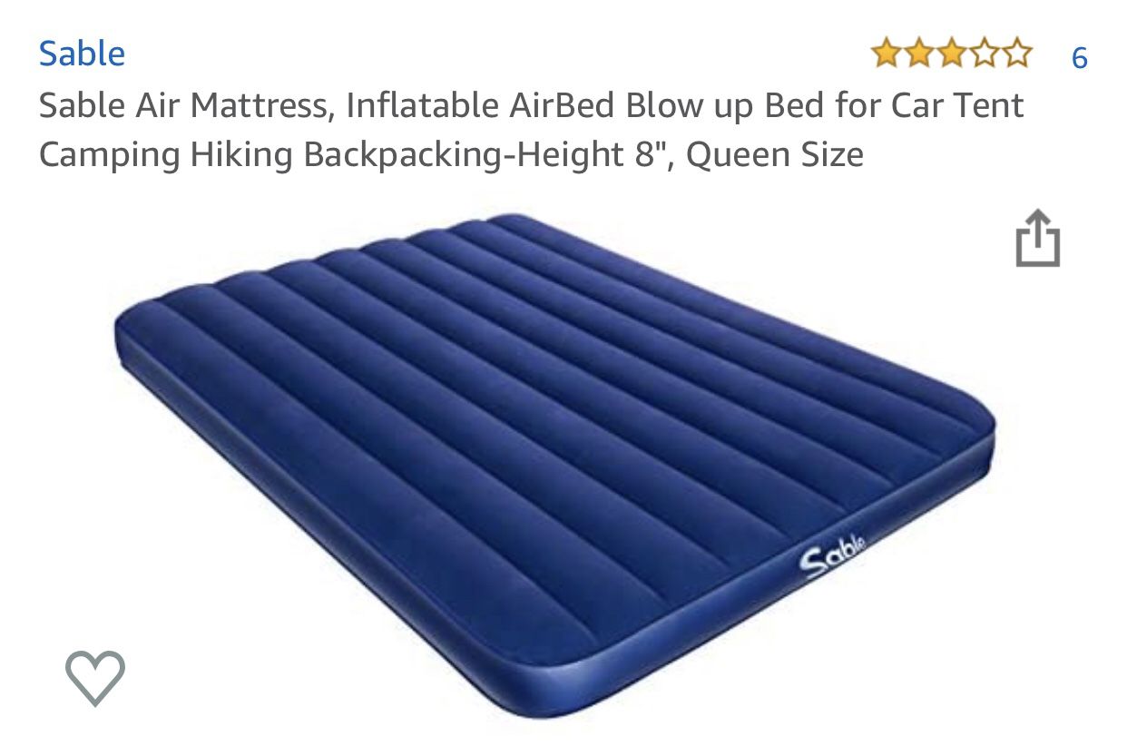 Queen air mattress with hiking backpack