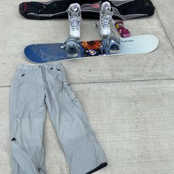 Heelside Brand Snowboard Bundle With Boots, Bindings, Airwalk Pants, Kore Bag