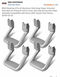 4 Pcs of Aluminum Side Hoop Steps, Universal Step Rails for Pickup & SUV & Truck, Non-Slip Stirrup Side Steps Assembly Compatible with Chevy GMC Toyot